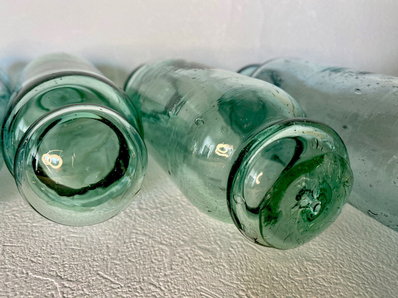 Set of 5 Japanese Glass Floats Antique Blue and Green Rolling Pin Fishing Decor