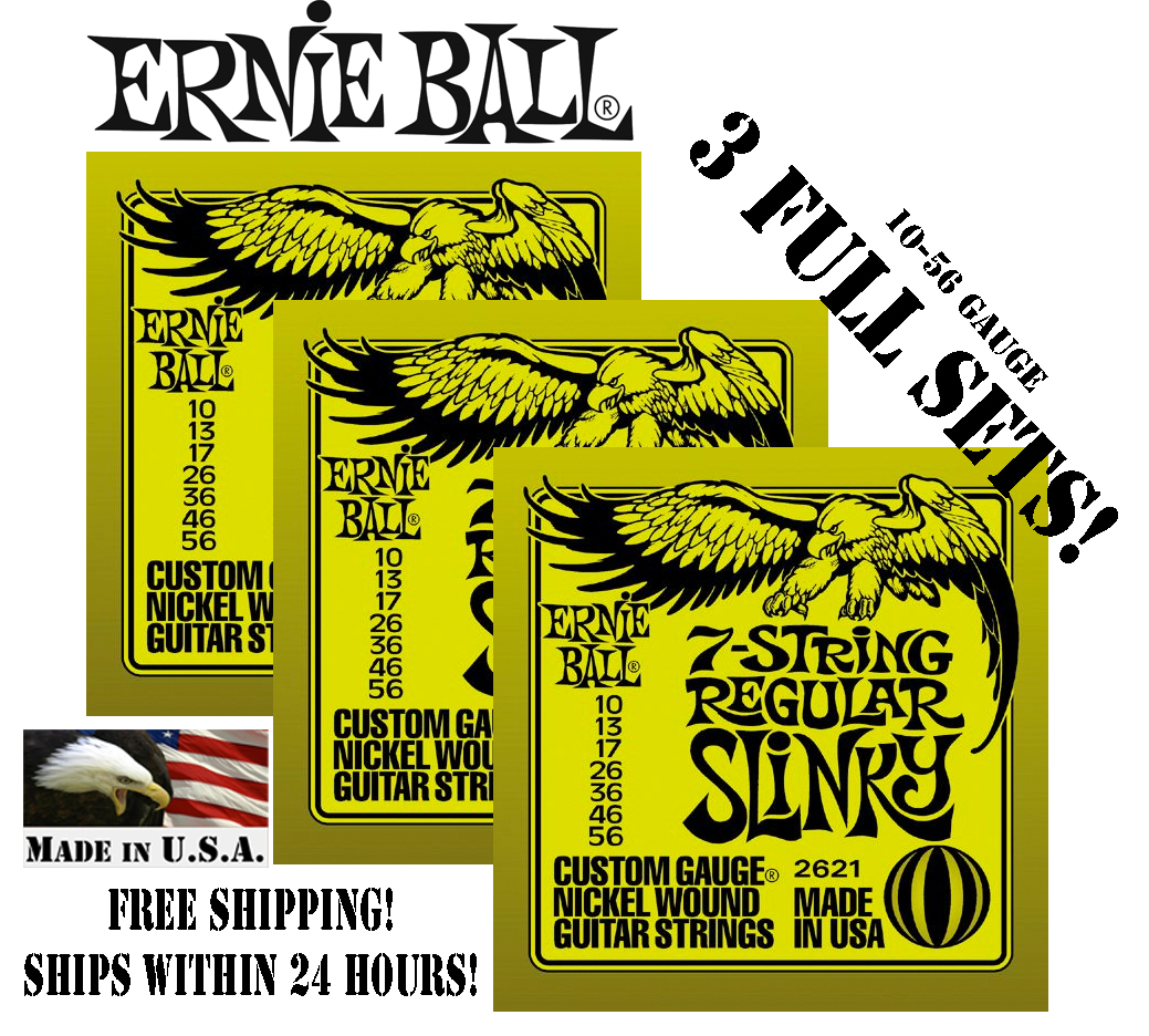 **3 PACKS ERNIE BALL 2621 7-STRING ELECTRIC GUITAR STRINGS (3 FULL SETS)**