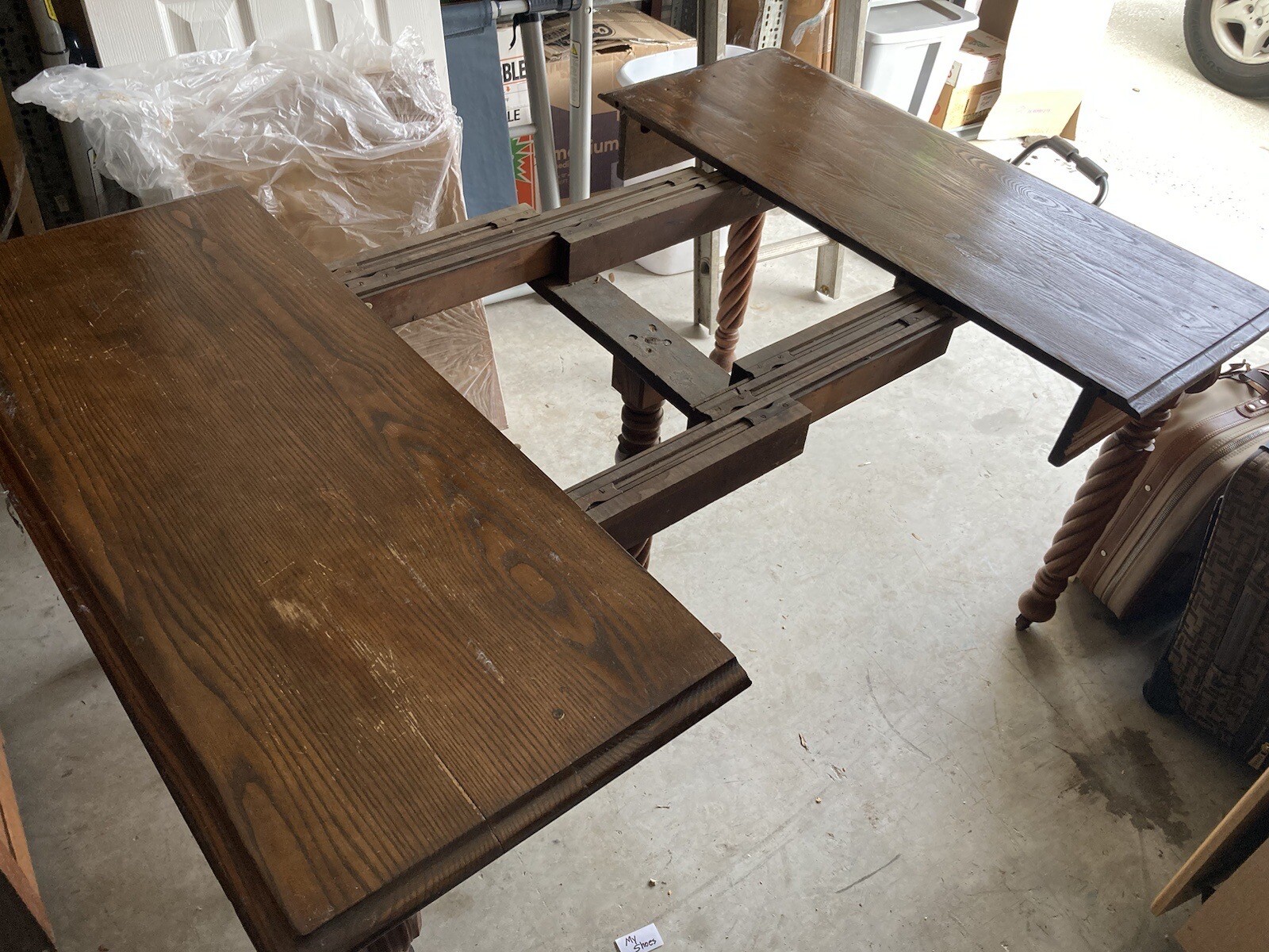 Antique Square Kitchen Vintage Farmhouse Oak Table Barley Twist 5 Leg No Leaves