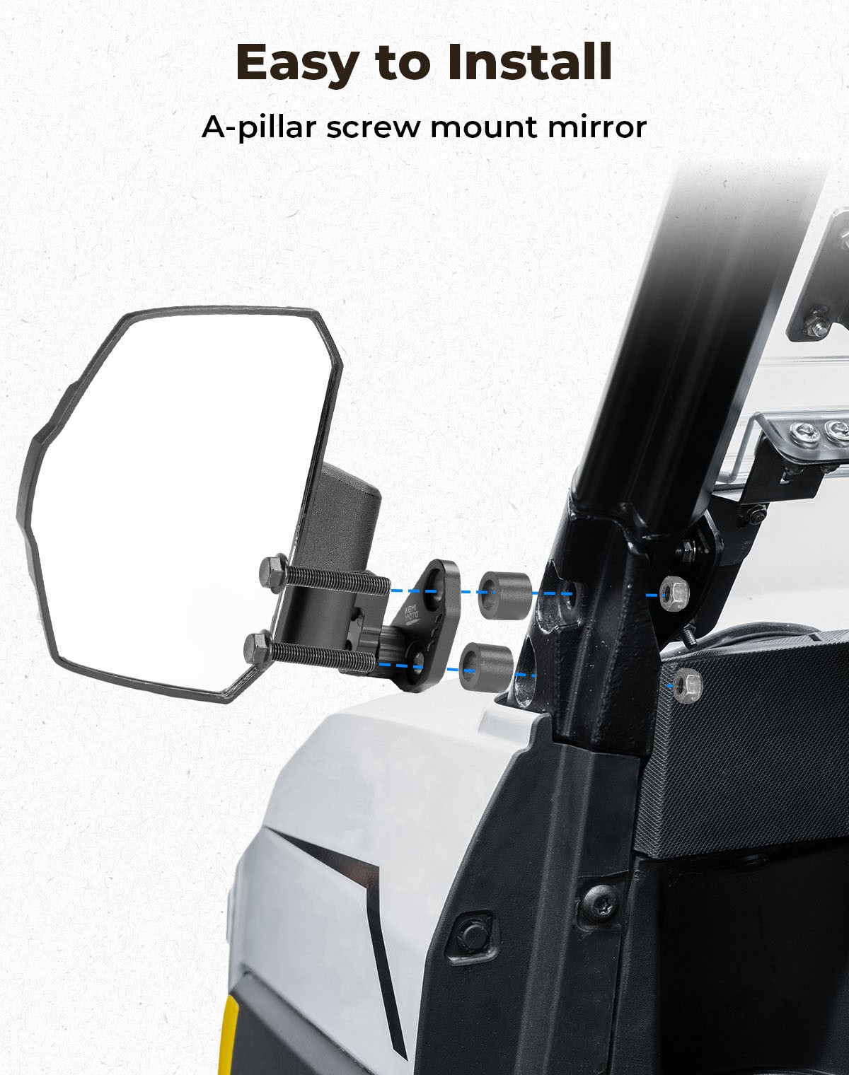 For Polaris Ranger XP 1000 Crew UTV Side Mirrors Mounted On A-pillar 2018-2025