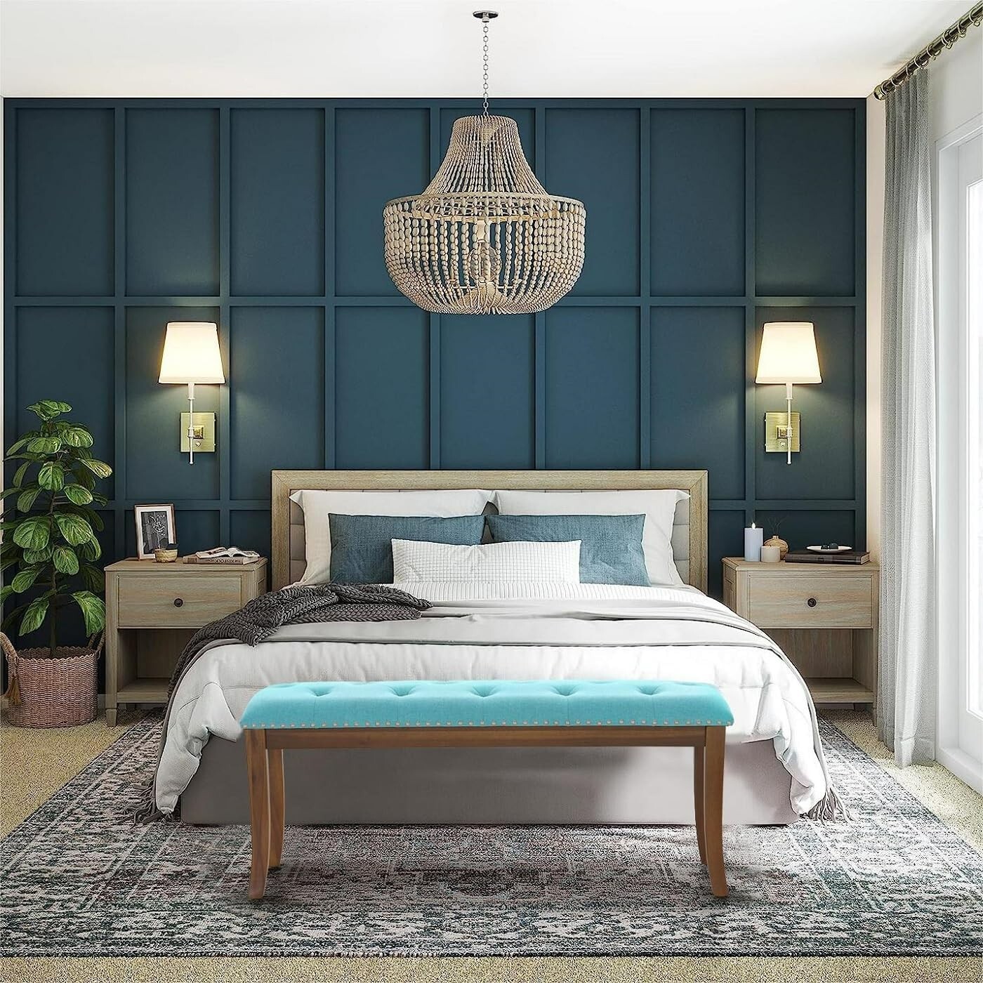 PHI VILLA 44 Inch Upholstered Entryway Bench Ottoman for Dining Room Bedroom