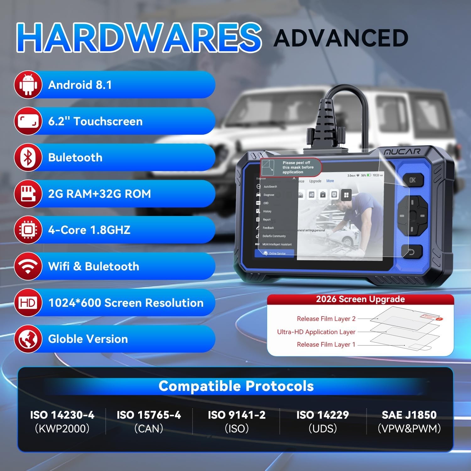 MUCAR 682 OBD2 Scanner Automotive AI Diagnostic Tool Active Test 20+Resets FREE