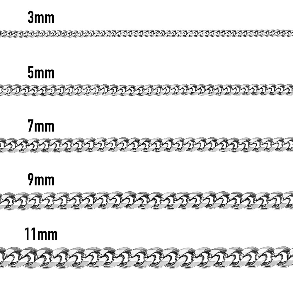 3/5/7/9/11mm Silver Curb Cuban Stainless Steel Bracelet Men Women Chain 7-11inch