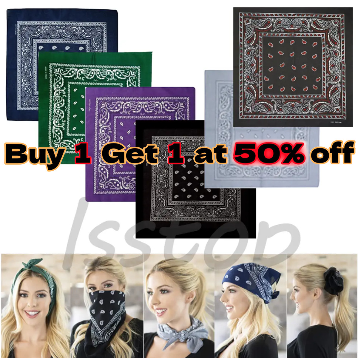 Bandana 100% Cotton Double Sided Print Paisley Cowboy Scarf Party Favor Headband