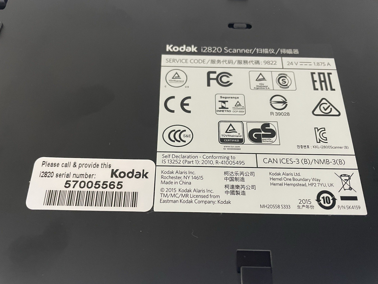 Kodak i2820 Sheetfed Color Duplex Document Scanner With USB and AC Adapter