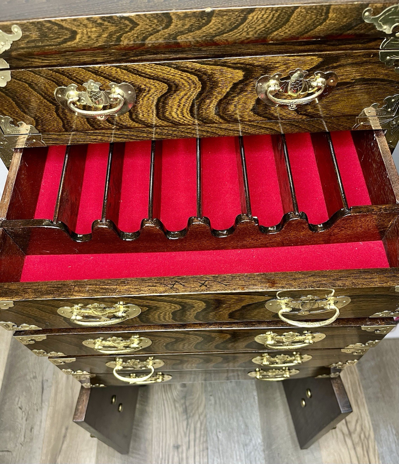 Antique 2 Piece Korean Elmwood Tansu Chest Hall Cabinet Asian Chest Of Drawers