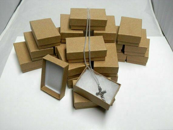 Khaki Kraft Cotton Filled Gift Boxes Jewelry Cardboard Box Lots of 5~20~50~100