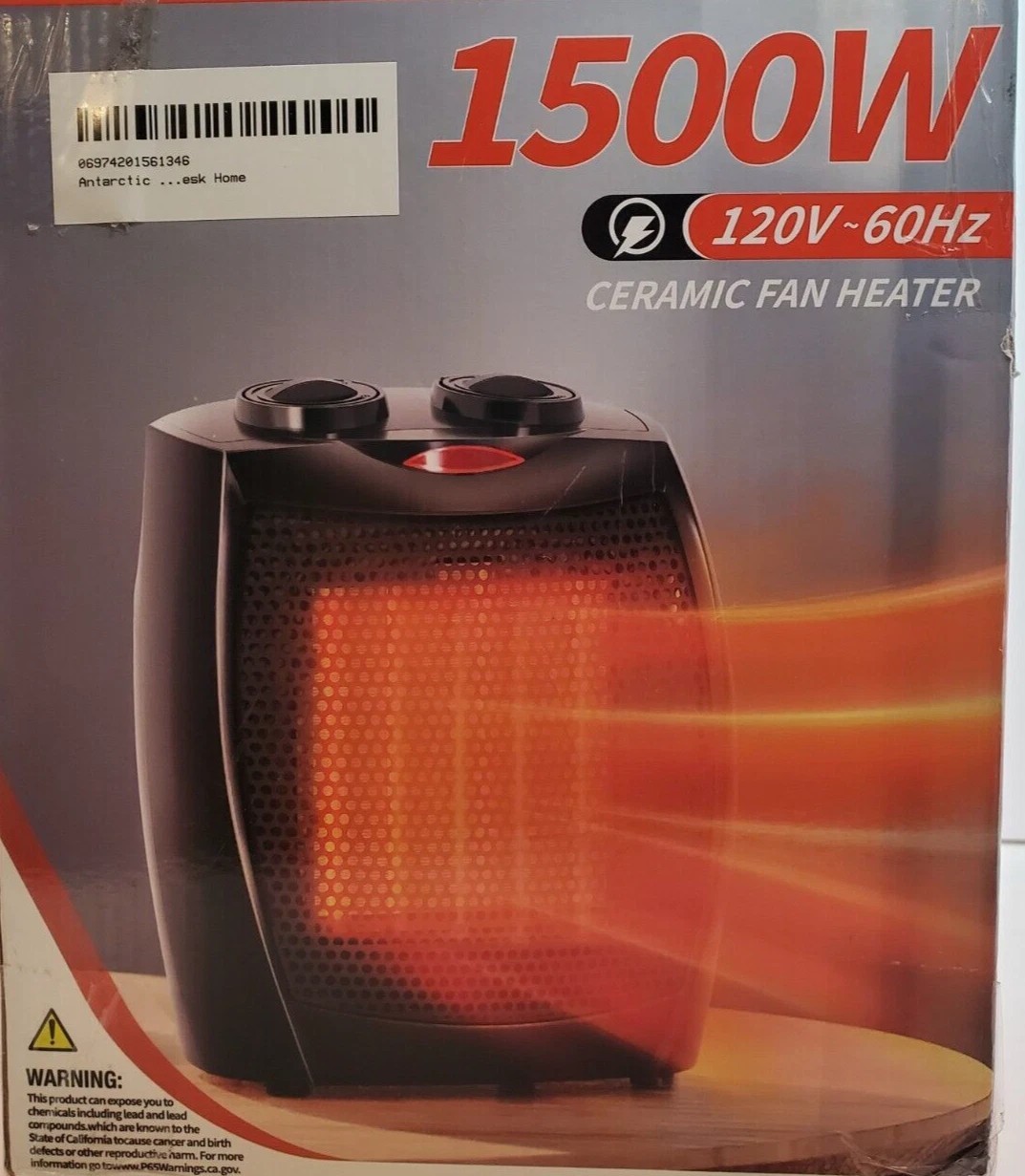 Portable Electric Space Heater with Thermostat, 1500W/750W Safe and Quiet Cerami