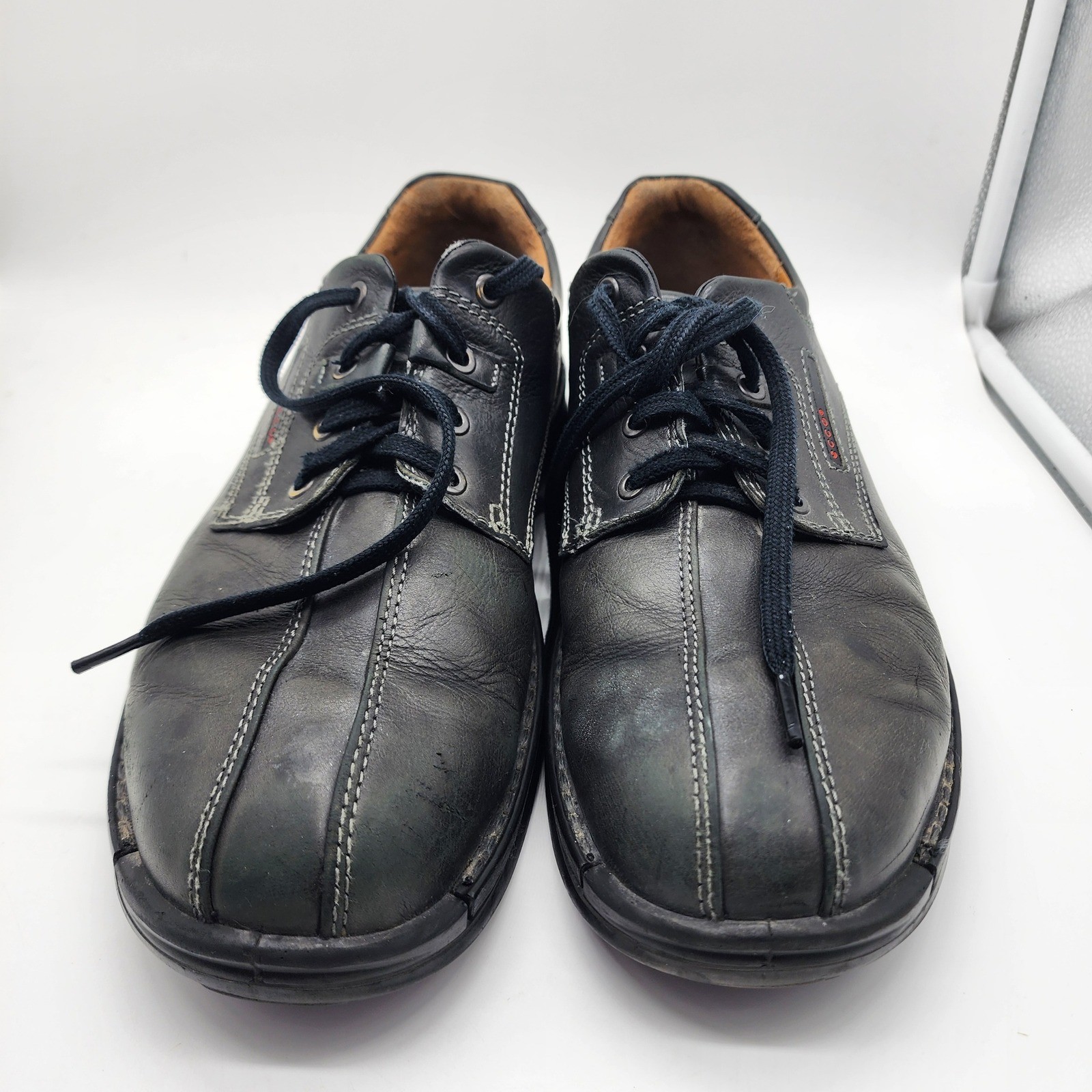 ECCO Fusion Oxfords 45 11-11.5 Regular Bicycle Toe Black Leather Lace Up 50114