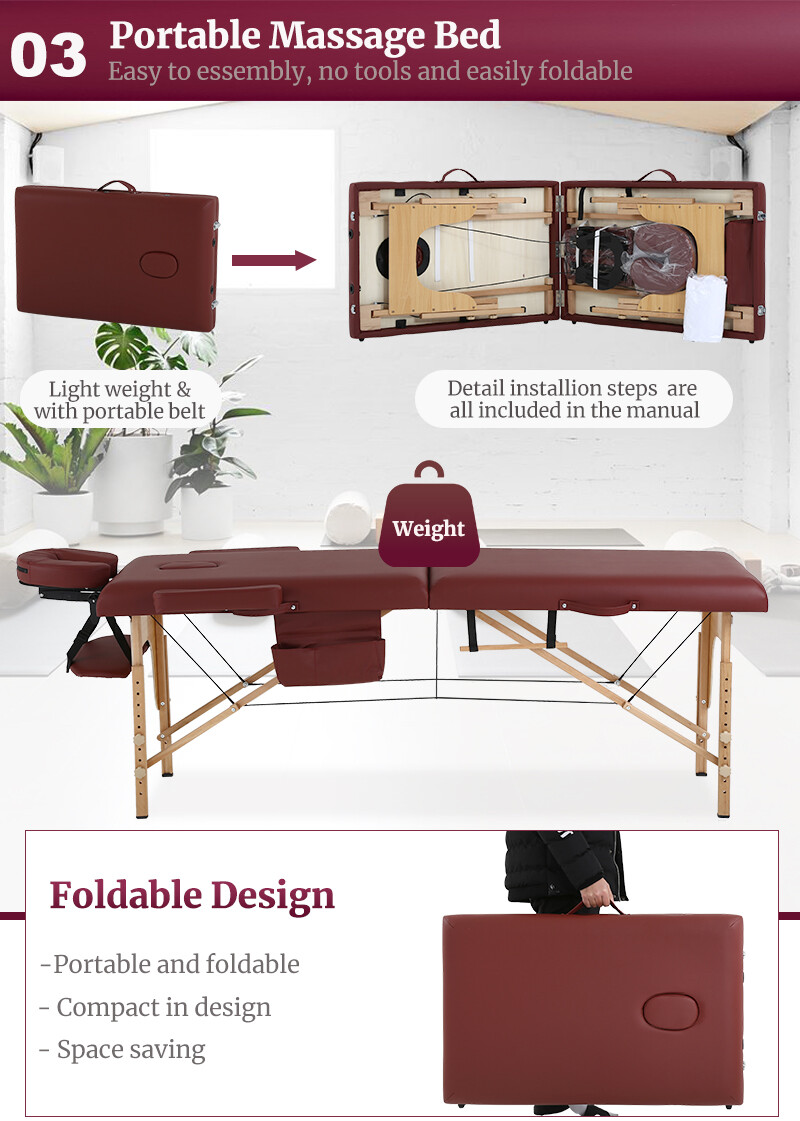 Massage Table Massage Spa Bed 73 inch Long Height Adjustable Portable 2 Folding