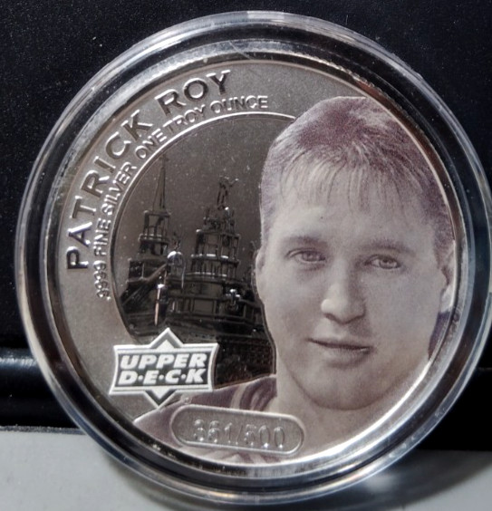 PATRICK ROY UPPER DECK HOCKEY GRANDEUR ONE OUNCE .9999 SILVER COIN SER.#/500
