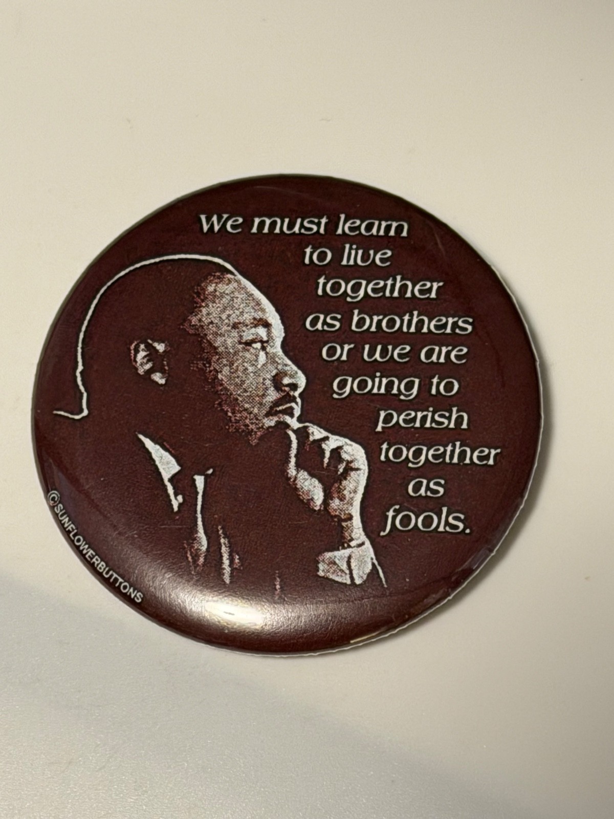 Martin Luther King Jr. We Must Learn To Live Together civil rights pin