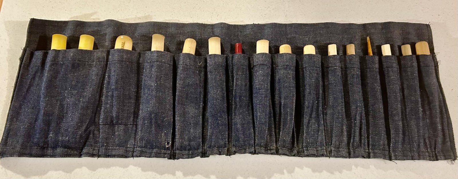 Vintage Doniger Italy Wood Carving Set 16pc Tools Speedball & Denim Roll