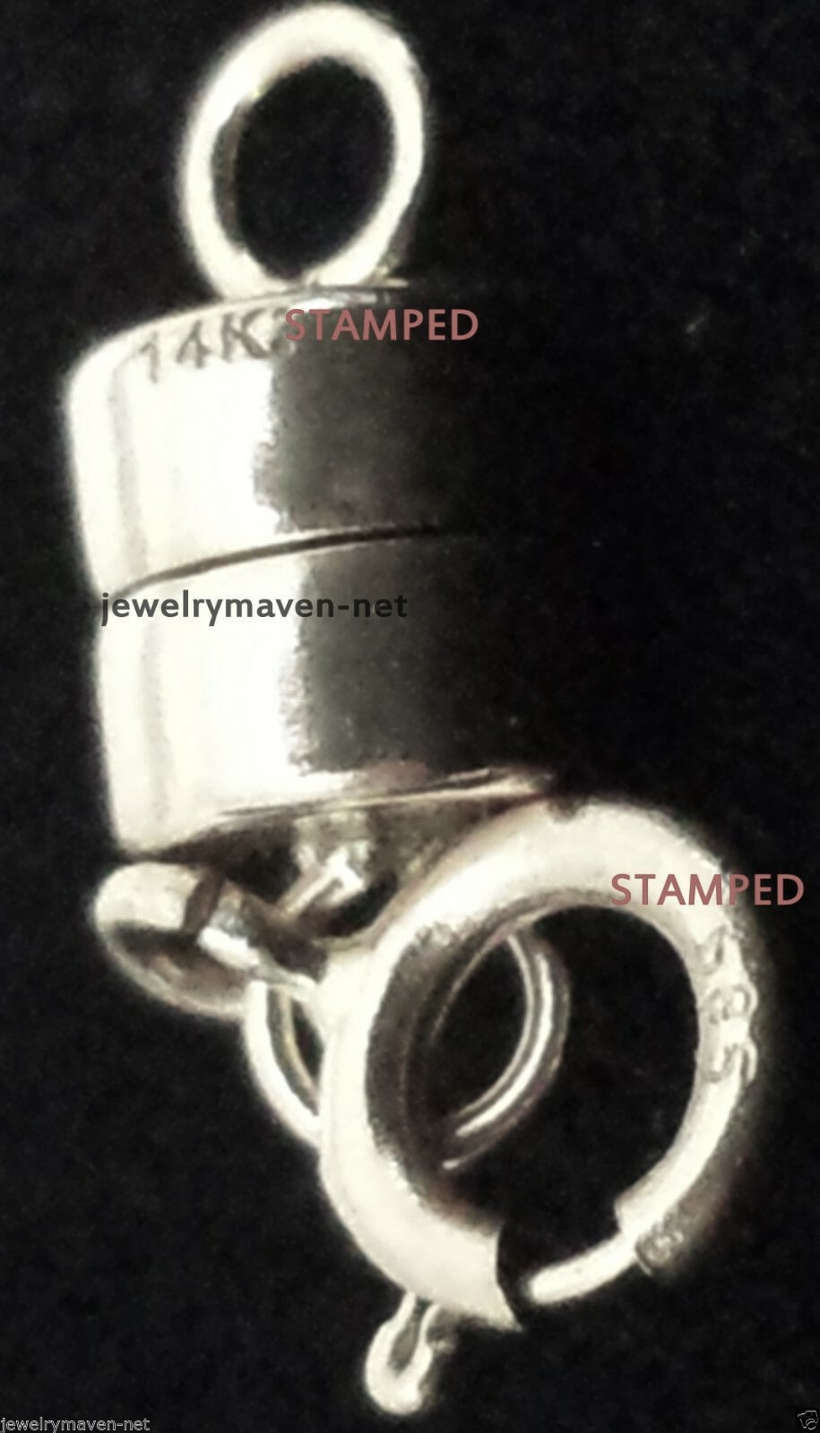 4.5mm 14k MAGNETIC CLASP Converter 1/2" Extender WHITE Gold spring ring RHODIUM