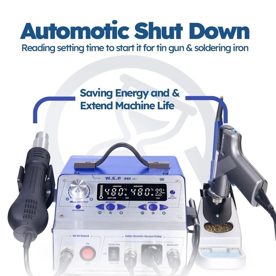 WEP 948-II 4-in-1 Digital Soldering & Desoldering Rework Station Kit Vacuum Pump