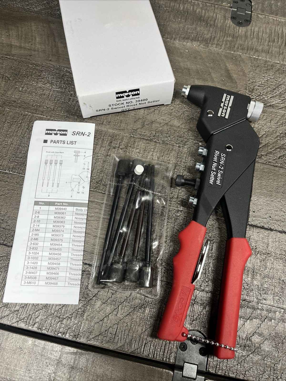 Marson Swivel Head Rivet Nut Setter SRN-2 Klik Turn Mandrels And Nosepiece 39400