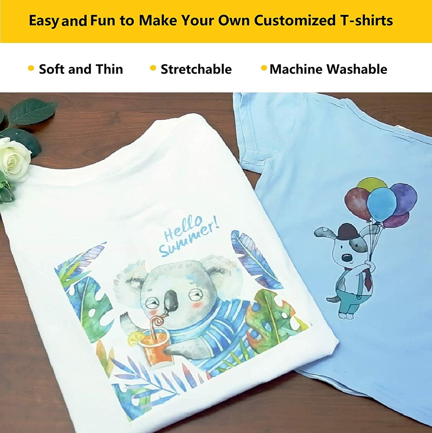 Koala Printable Heat Transfer Vinyl Paper HTV for Light fabric Inkjet Iron-on 10