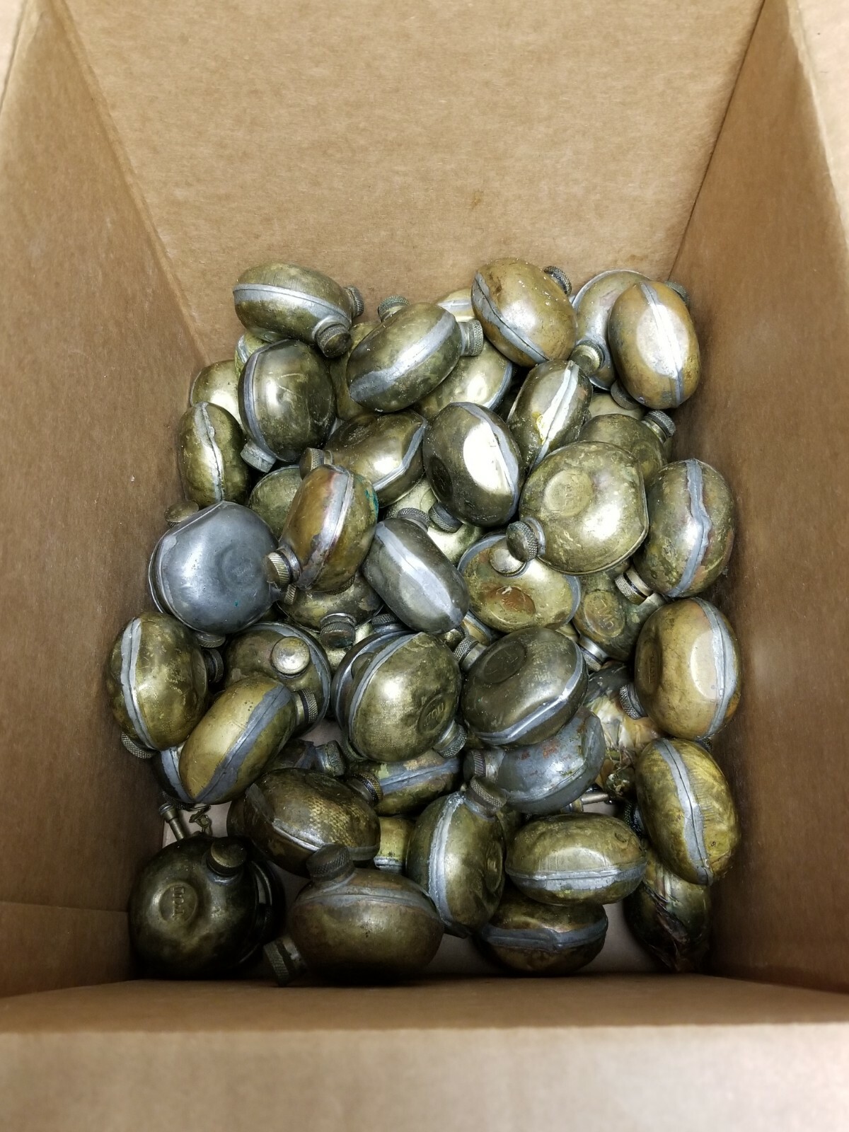 RUSSIAN WWII TURTLE STYLE BRASS OILIER. SET OF 2 PIECES.