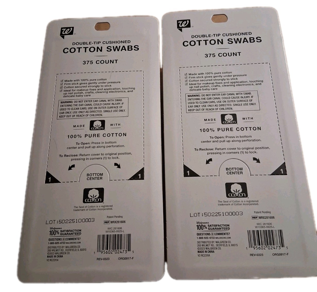 Two New Walgreens Brand Double Tip Cushioned Cotton Swabs 375 Count Packs
