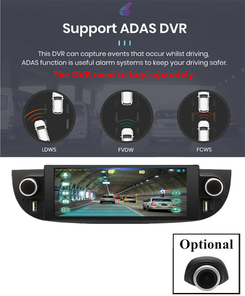 6.86in Touch Screen Car Radio Player USB RDS 4+32G Fit For Fiat 500 2007-2018