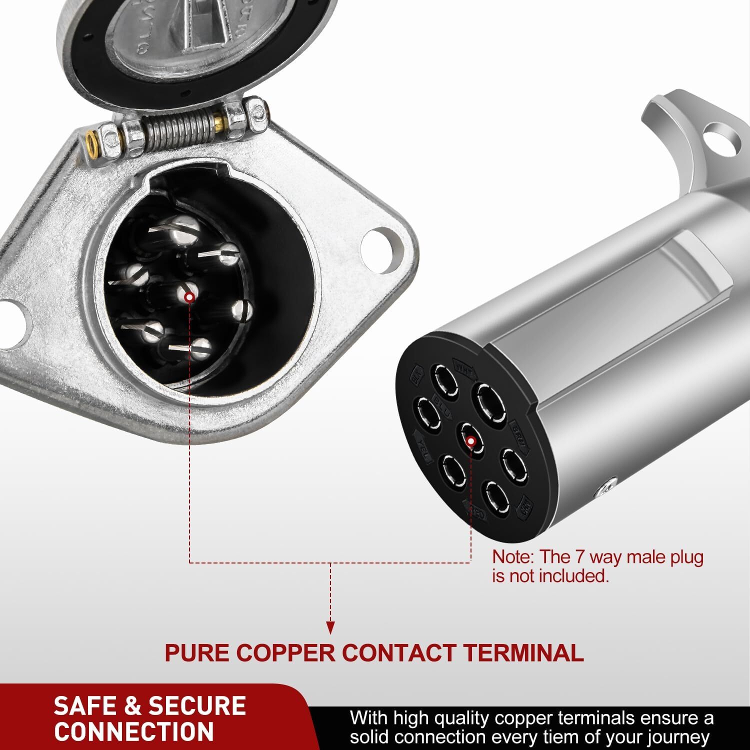 Nilight Vehicle-Side 7-Pin Round Trailer Wiring Harness Socket 7 Way Female-End