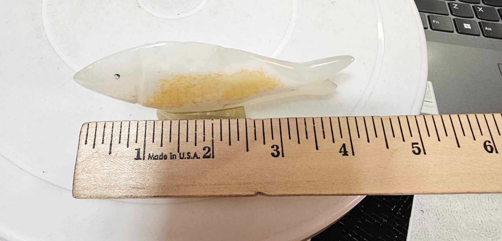 Vtg Carved stone alabaster marble fish w/ base statue figurine- L3