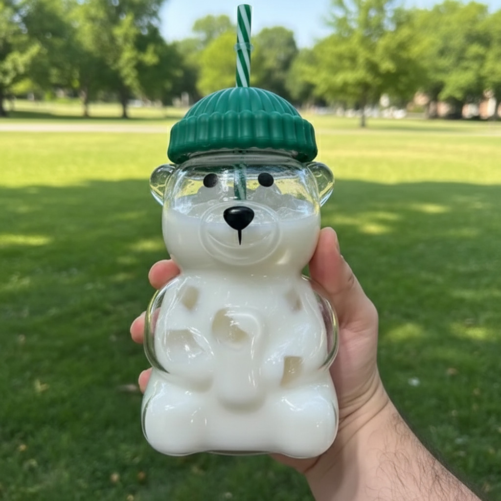2026 Barista Bear Cup Limited Edition Glass With Straw Free Brush Gift 500 ML