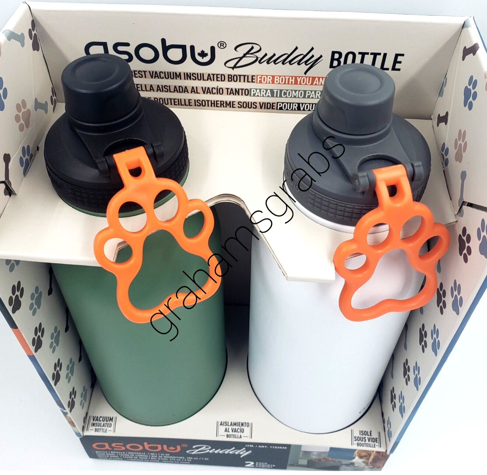 ASOBU BUDDY VACUUM INSULATED 34 oz WATER BOTTLE + DOG FOOD & WATER BOWL 2 PACK