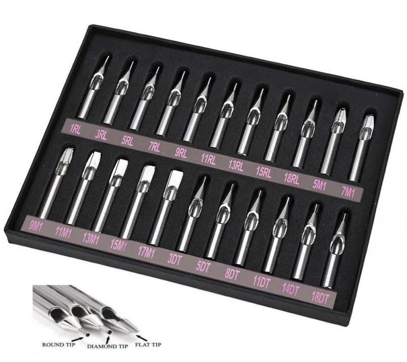 22Pcs Stainless Steel Tattoo Tubes Nozzle Tips For 4Pcs Tattoo Machine Grips Set