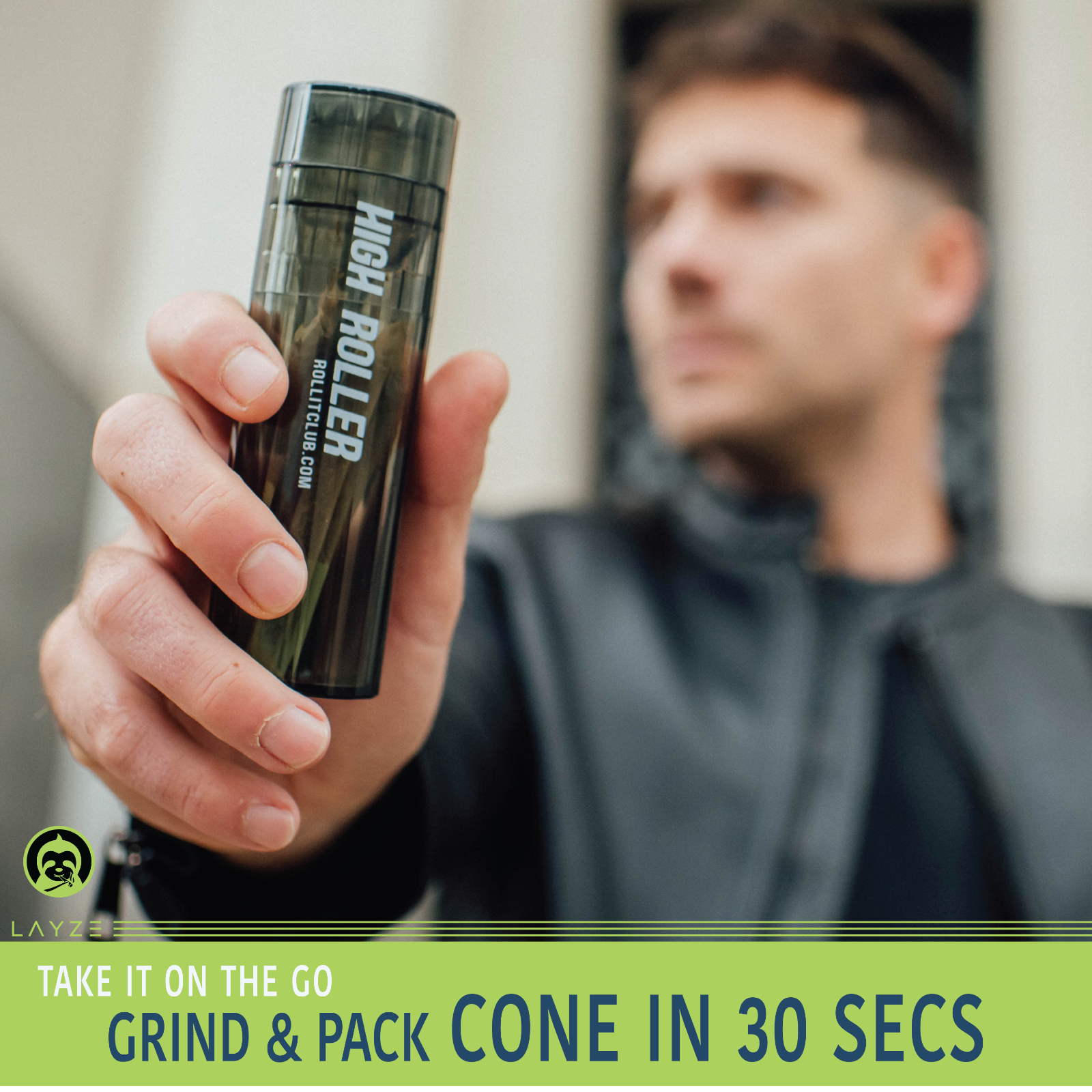 CLEAR HIGHROLLER Herb Grinder & Cone Loader | Portable Pre Roll Cone Filler | GR