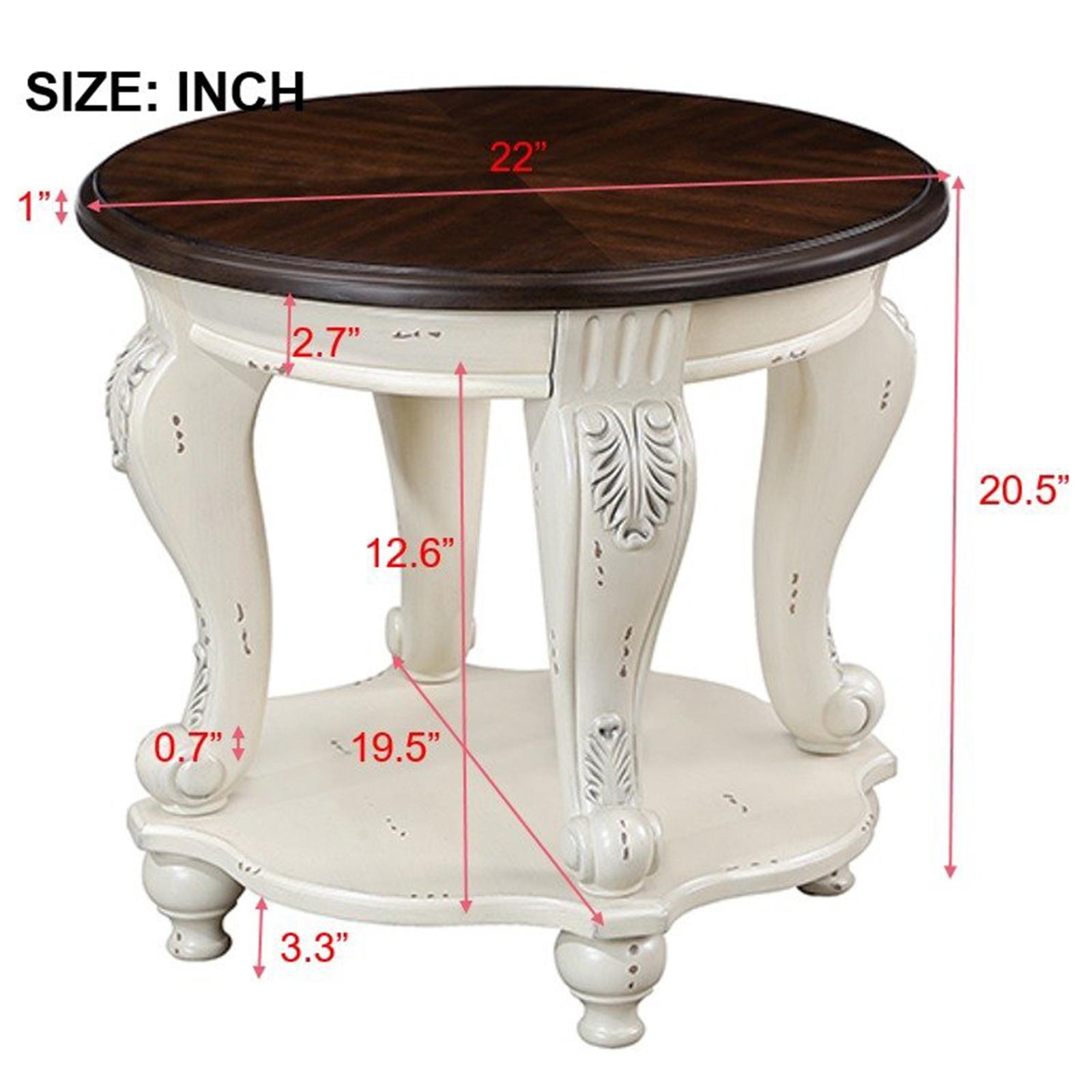3 Pieces Table Set, Oval Coffee Table and 2 Round End Tables w/2 Tiers Storage
