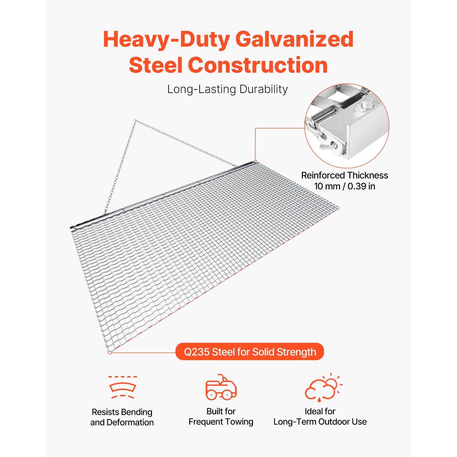 Uimoso 6 x 3 ft Chain Harrow Rake for ATV, UTV, and Tractor Use