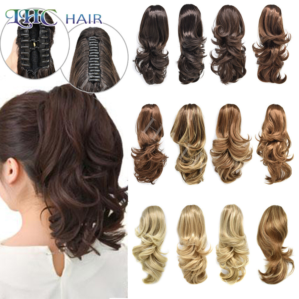 Real Thick Clip In Pony Tail Hair Extensions Claw Clip On Ponytail As Human US
