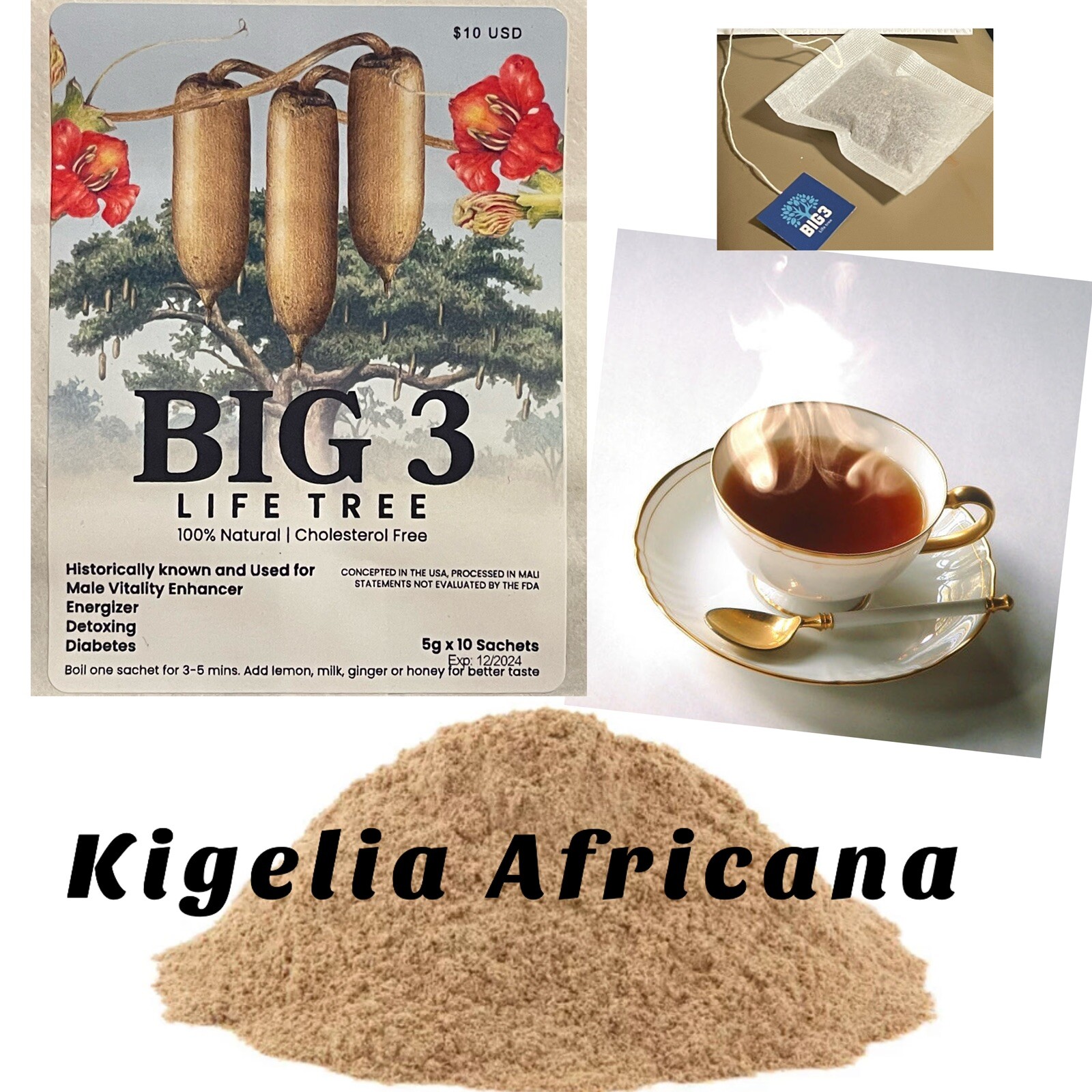 BIG 3 made of Kigelia Africana 100% Natural - Male Enlargement 10 Tea Bags