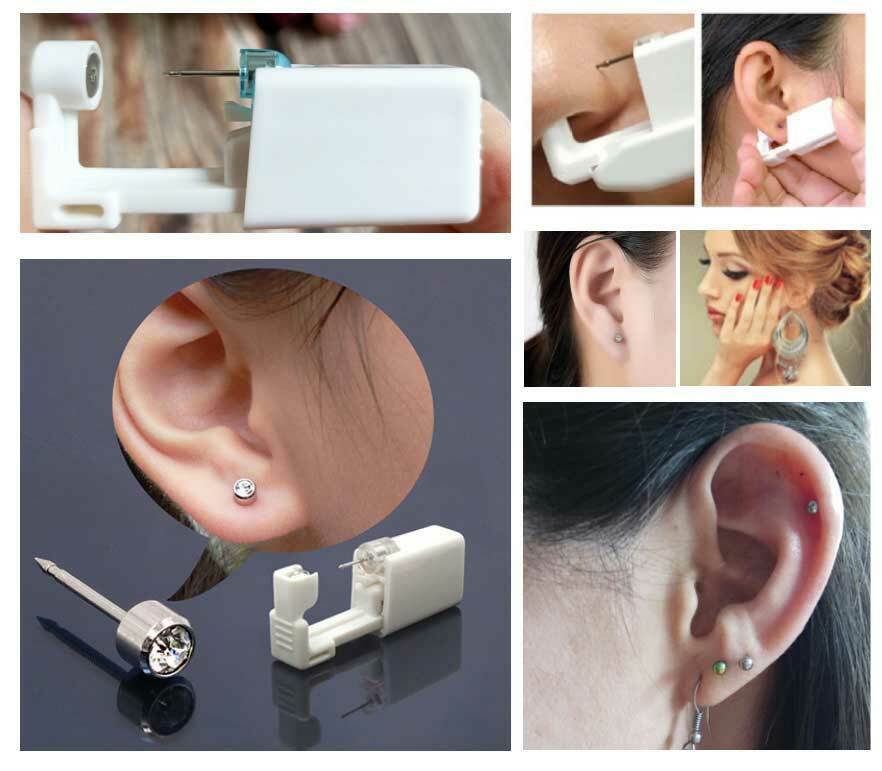 4× Ear Piercing Disposable Kit Silver Stud Earring Gun DIY Home Self Ear Sets US