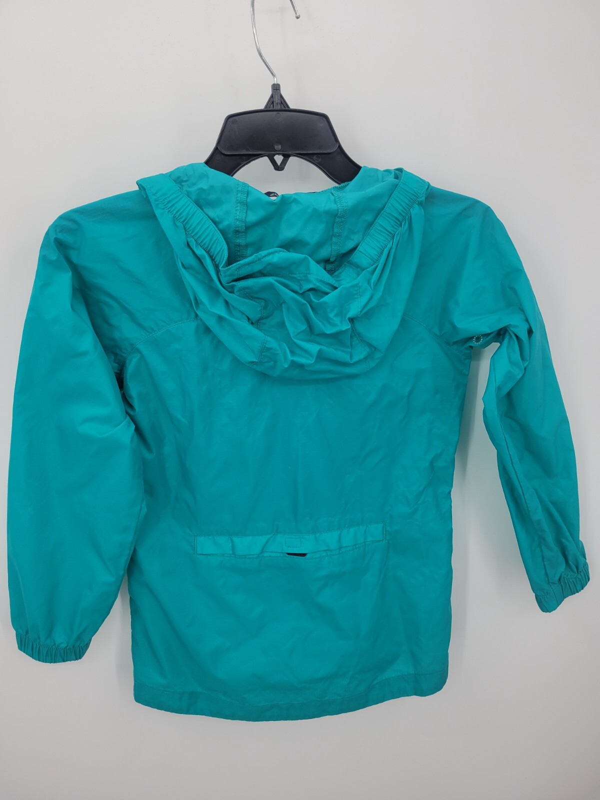 Lands End Jacket Girls Large 6X 7 Blue Green Zip Up Hooded Raincoat Outerwear
