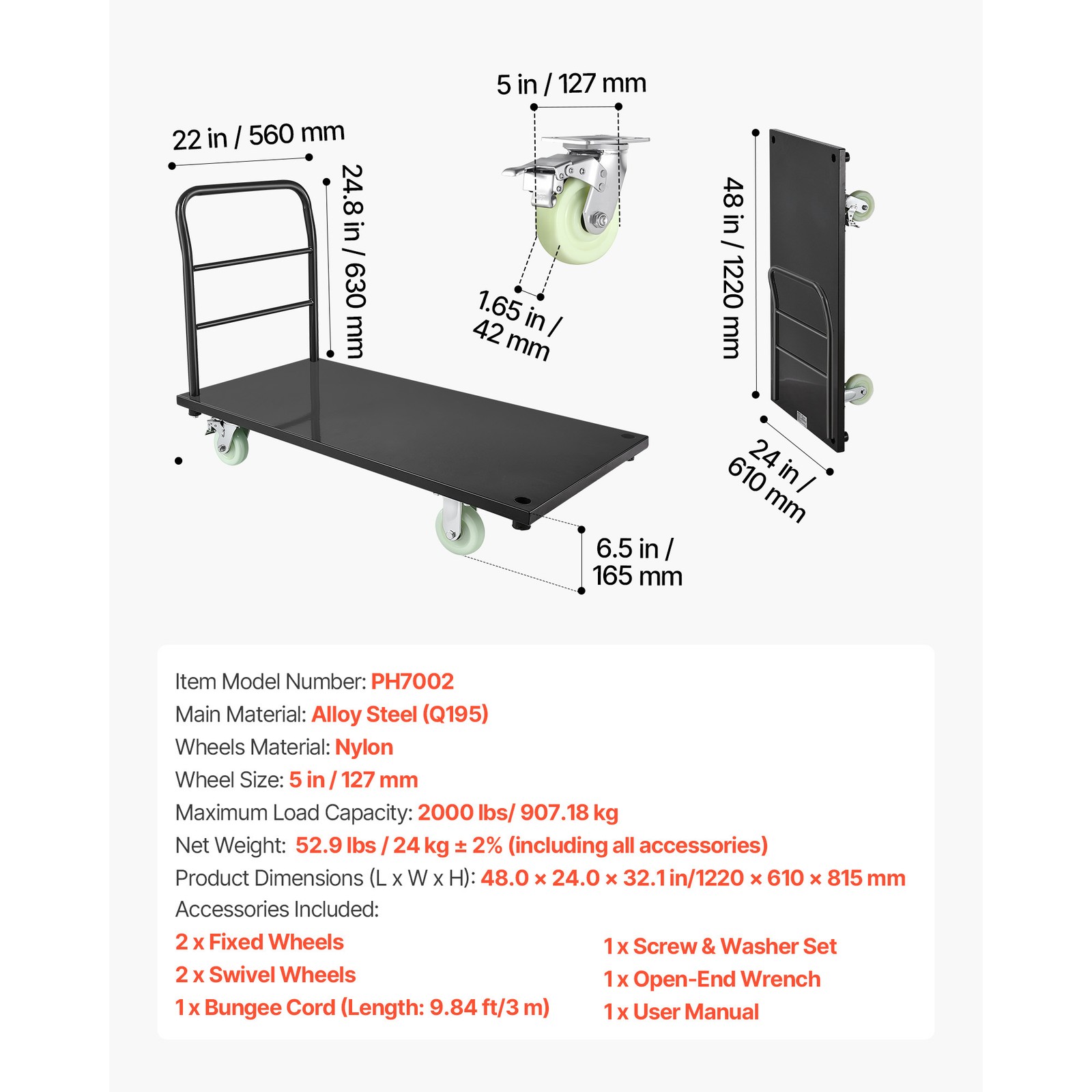Uimoso Heavy Duty Industrial Platform Cart with 2000 lbs Capacity and Wheels