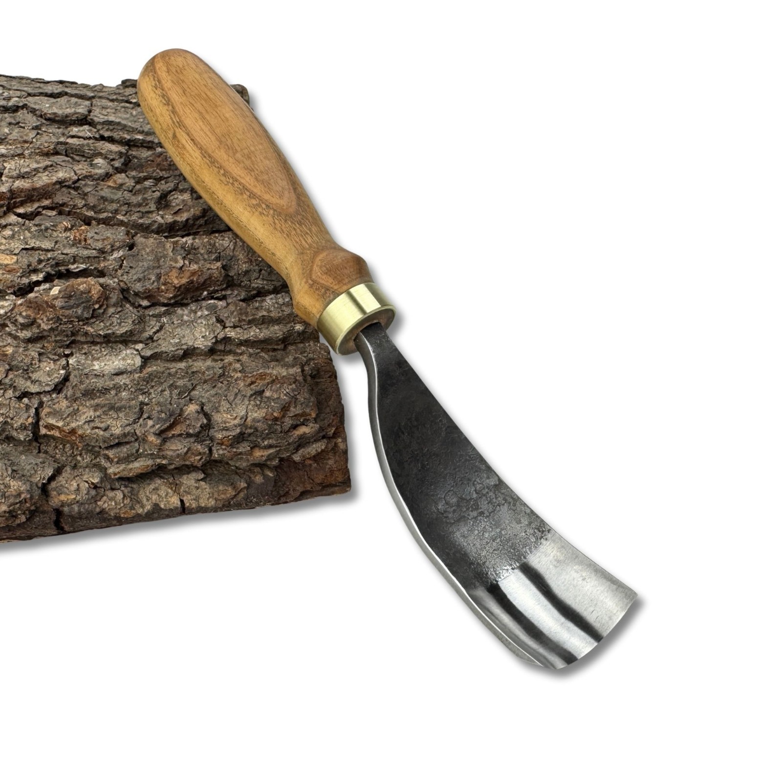 Bent Gouge – 52100 Steel Blade, Ash Handle, Custom Size, Spoon & Bowl Carving