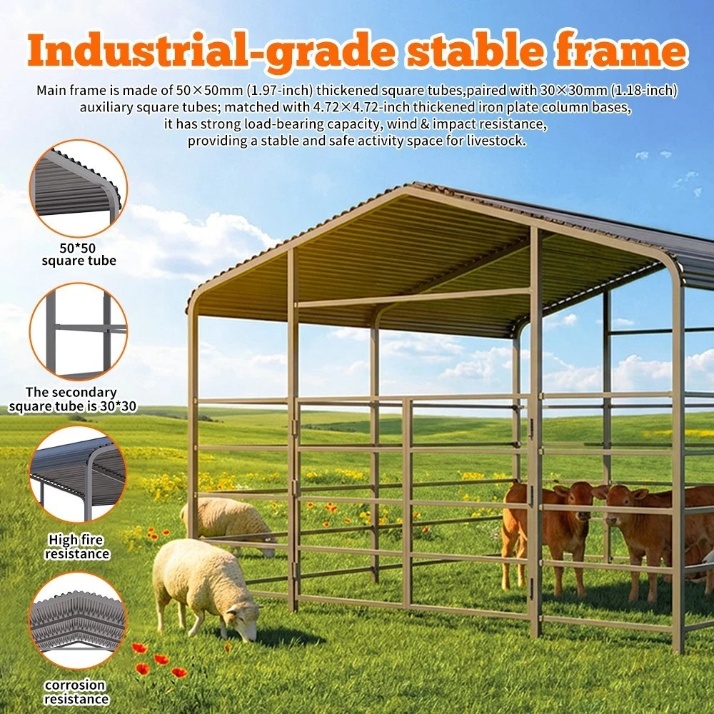 13x13FT Metal Farm Animal Shelter Livestock Shed Cowshed Outdoor Pasture Housing