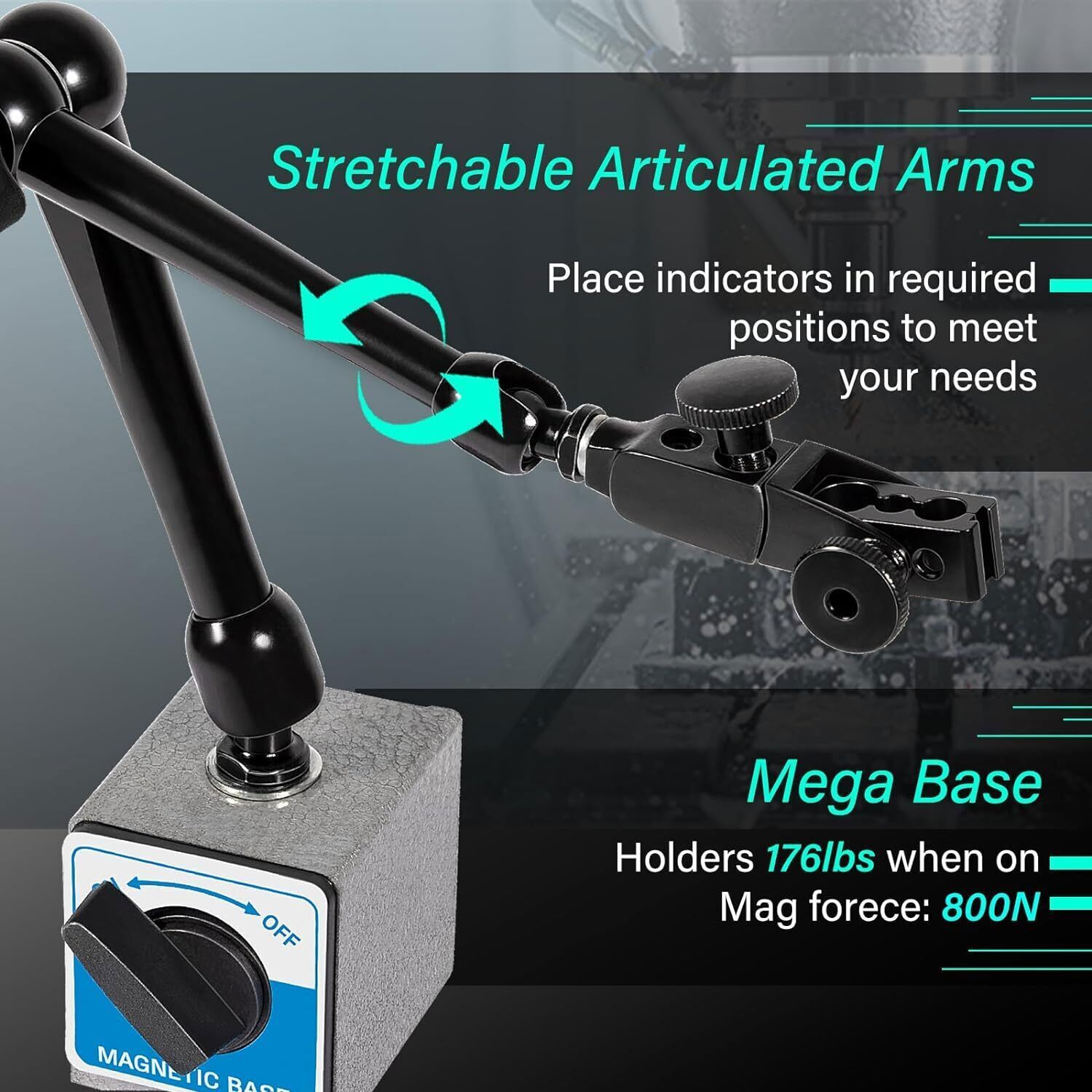 For Noga DG61003 Dial Gage Test Indicator Holder Magnetic Base 176lb Fine Adjust