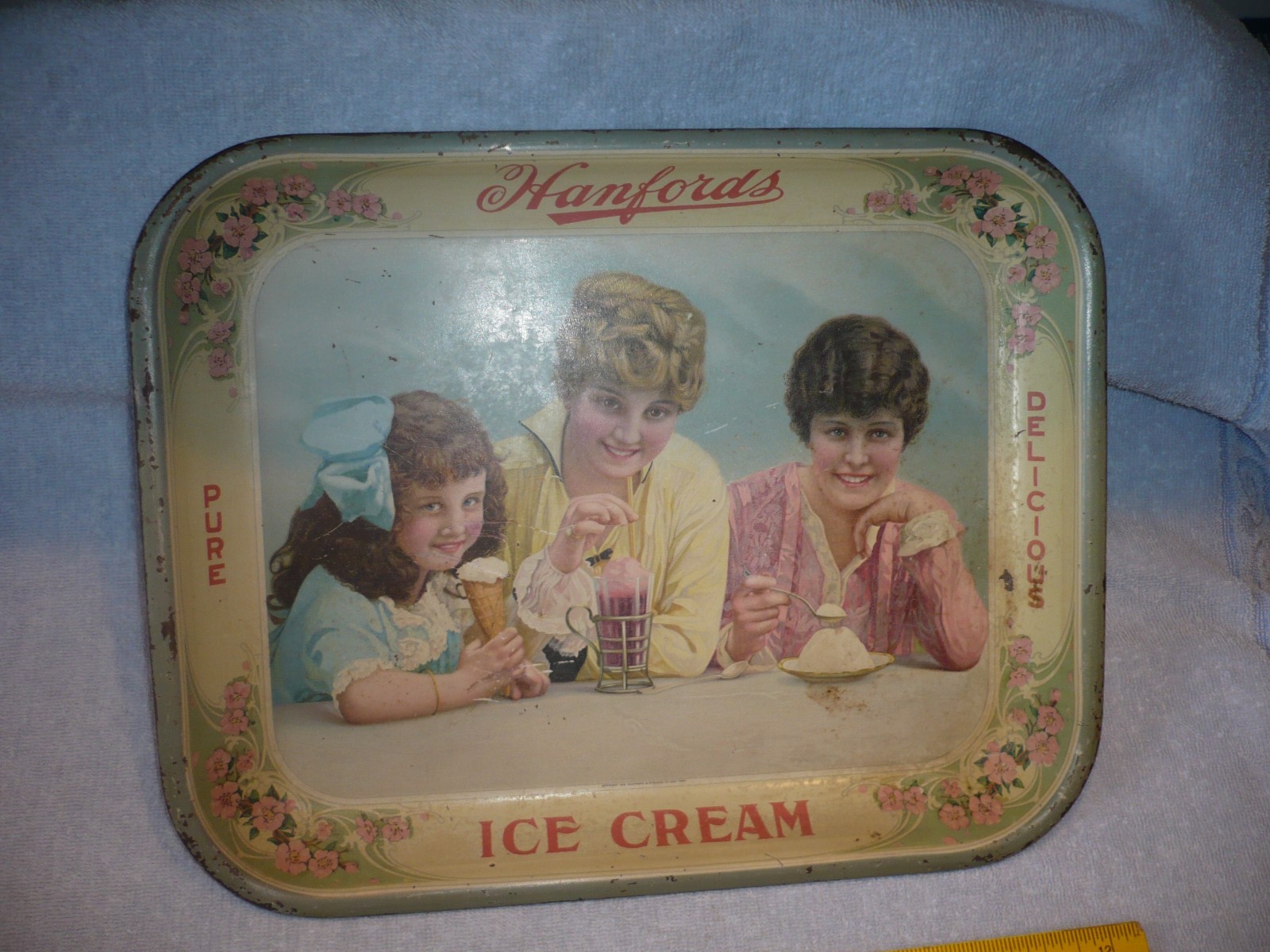 ca. 1915 hanfords Ice Cream metal tray made by kaufmann and strauss co. new york