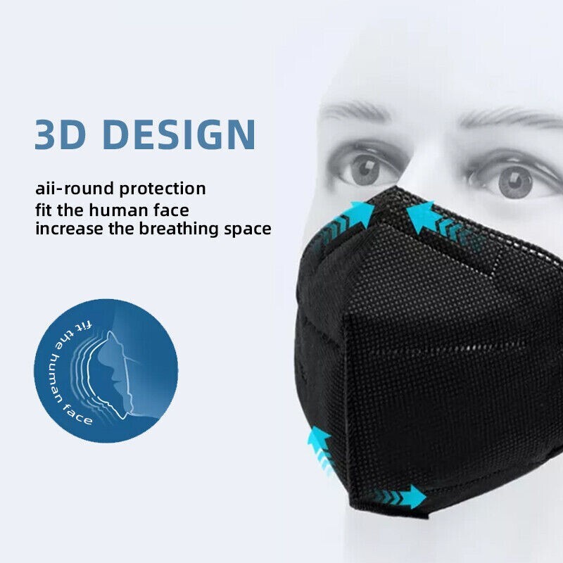 50/100Pcs Black KN95 Face Mask 5 Layer BFE 95% Disposable Respirator