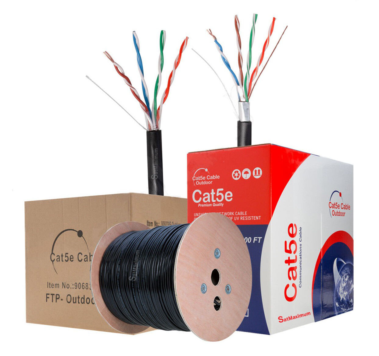 CAT5e OUTDOOR 500ft/1000ft Ethernet Cable - UTP/FTP Solid Direct Burial Wire LOT