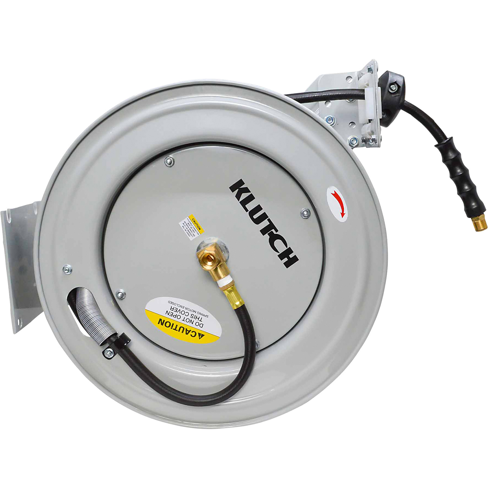 Klutch Auto Rewind Air Hose Reel with 1/2in. x 50ft. Rubber Hose, 300 PSI