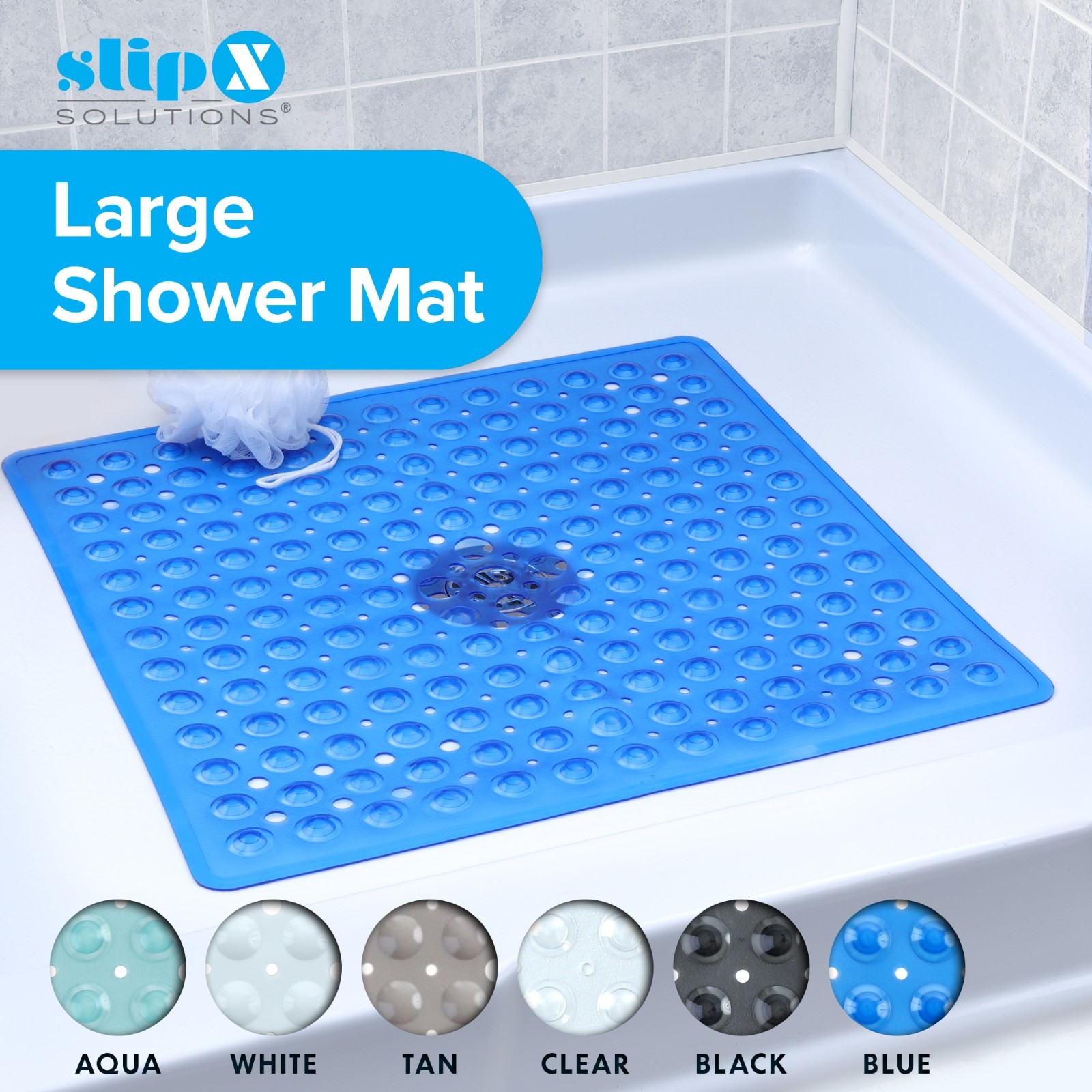 Large Non Slip Shower Mat with Drain Holes: SlipX Solutions Square Shower Mat