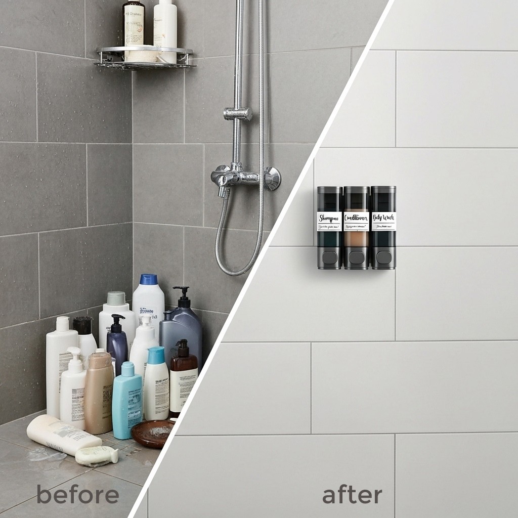 uMadeUs 3 Chamber Shower Dispenser - No Drill - Wall Mount - Easy Installation