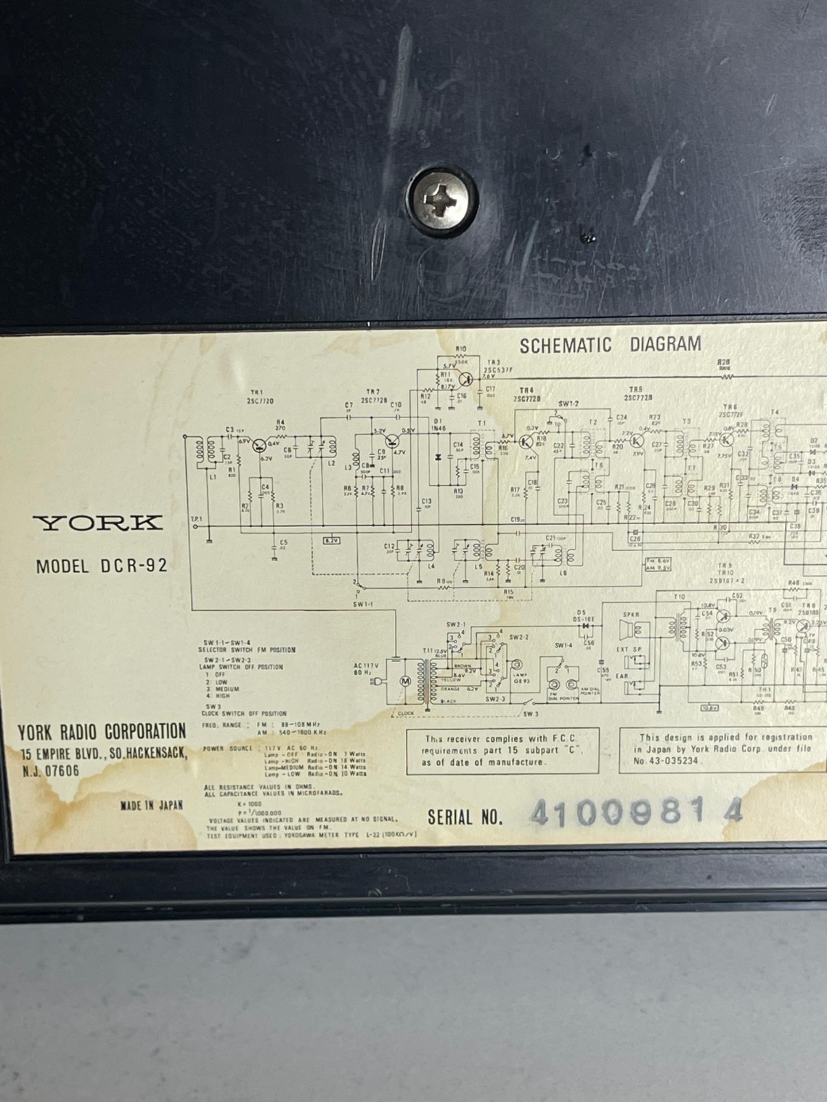 1960s Solid State YORK Rosewood MCM Clock Radio Desk Bedside Table Lamp.