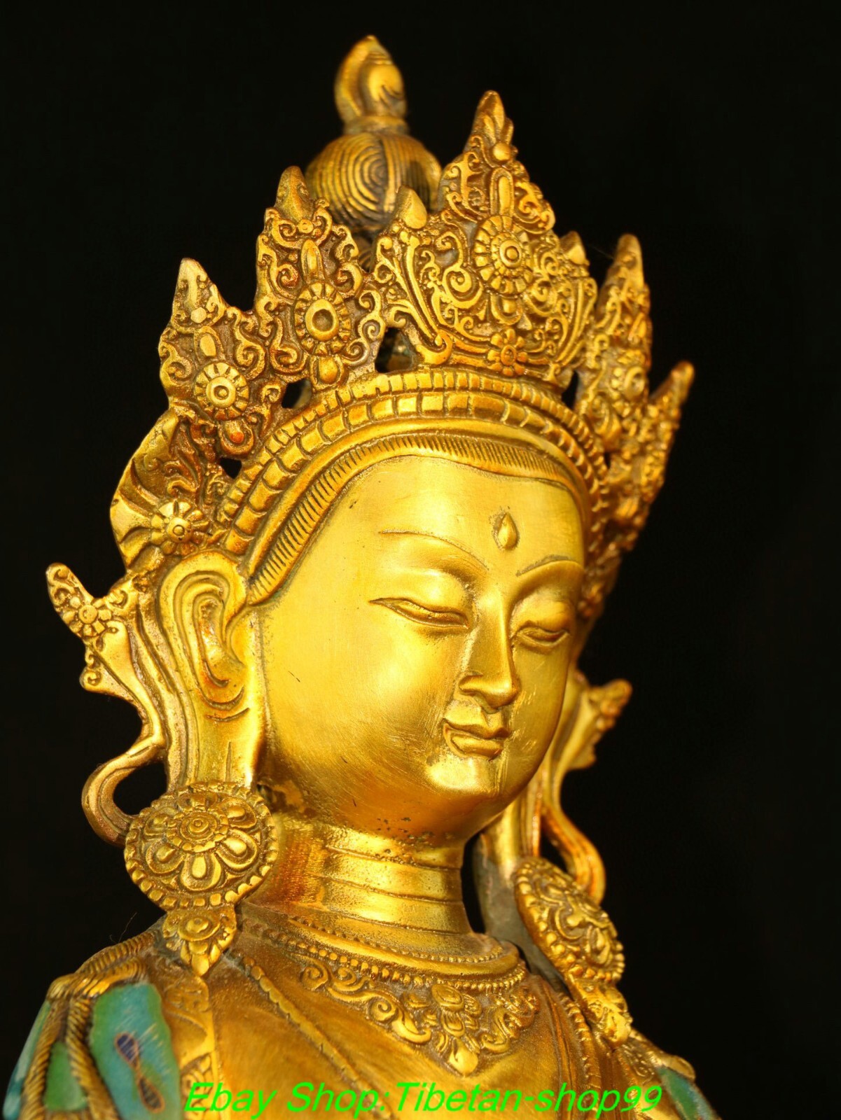 17.7" Old Bronze Cloisonne Enamel Gold Amitayus longevity God Goddess Statue