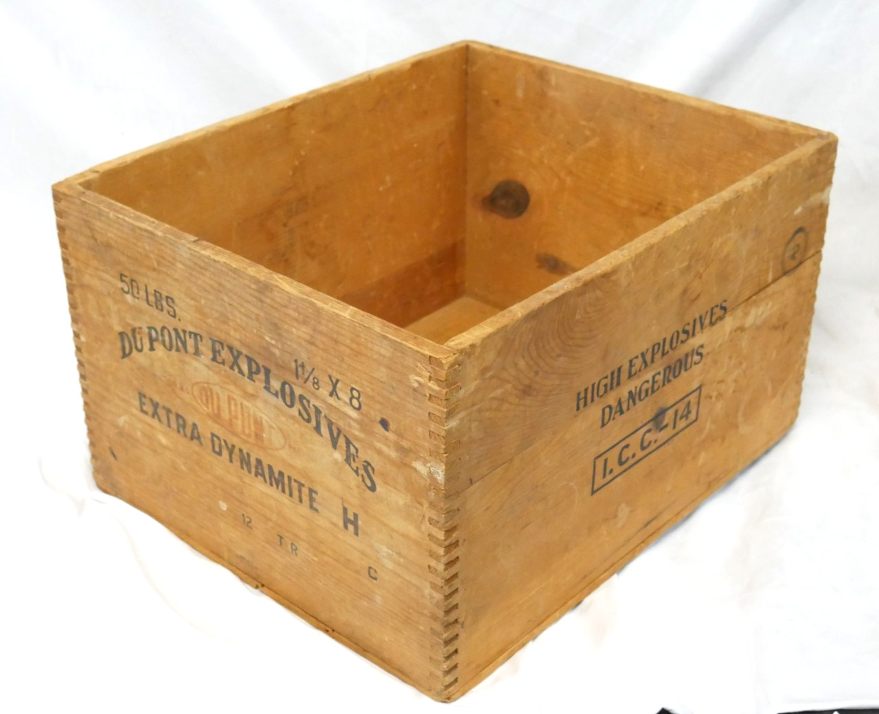 Vintage DuPont Extra Dynamite Explosives Wood Box 50 lbs- 1 1/8 x 8