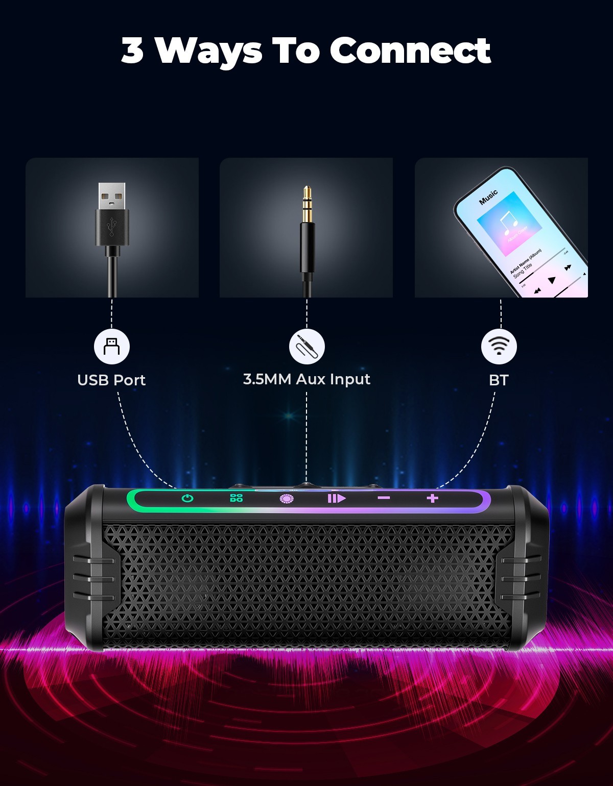 Bluetooth Motorcycle Stereo Speakers Soundbar Audio System 7/8-1.25'' Handlebar